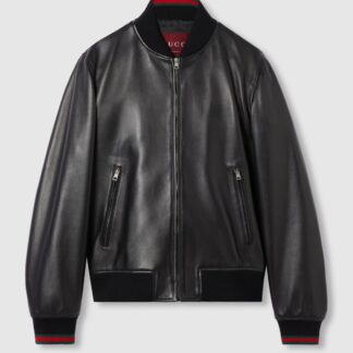 Leather Bomber Jacket With Web