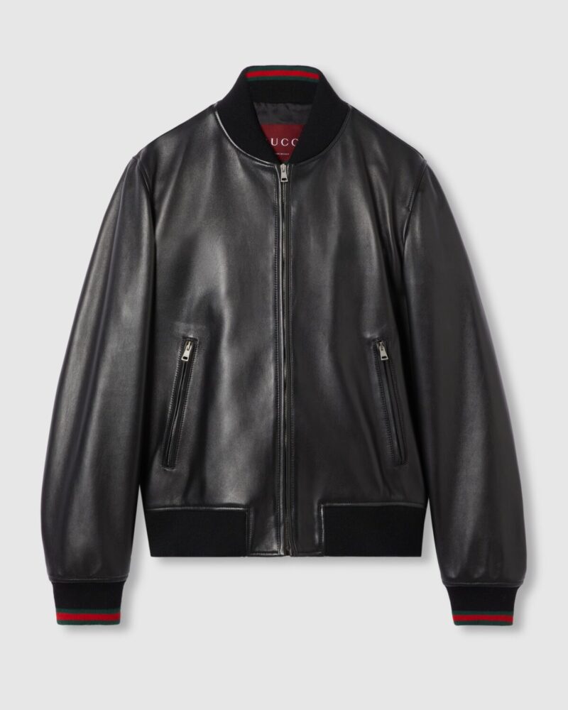 Leather Bomber Jacket With Web