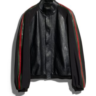 Leather Bomber Jacket With Web