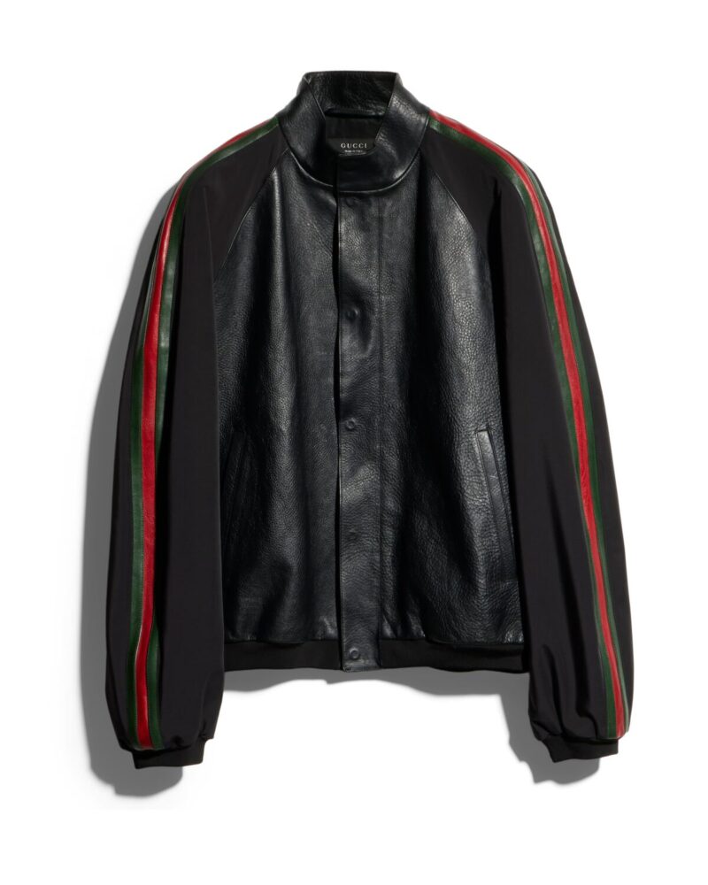 Leather Bomber Jacket With Web