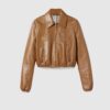 Leather jacket with Gucci logo in brown