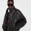 Leather With Aged Effect Bomber Jacket