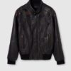 Leather With Aged Effect Bomber Jacket