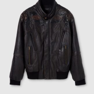 Leather With Aged Effect Bomber Jacket