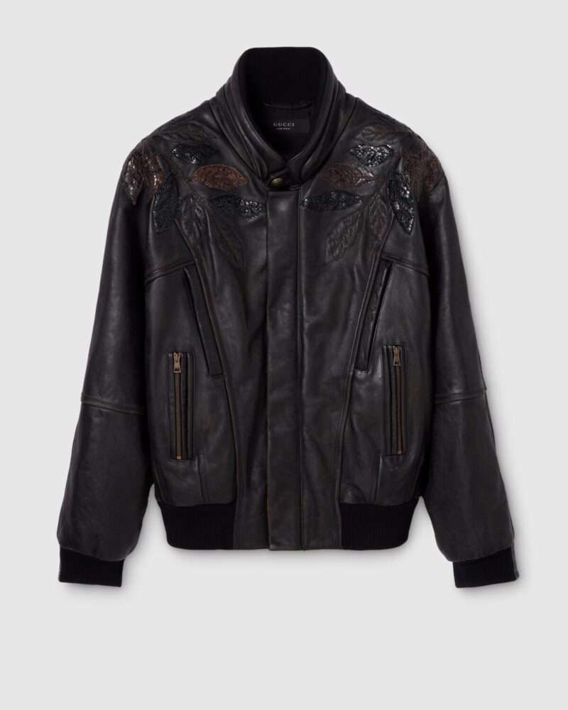 Leather With Aged Effect Bomber Jacket