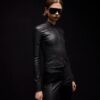Light Stretch Leather Zip Jacket