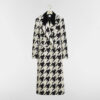 Long Fitted Coat Black and White Houndstooth Virgin Wool Blend