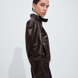 Papery Leather Blouson Ebony