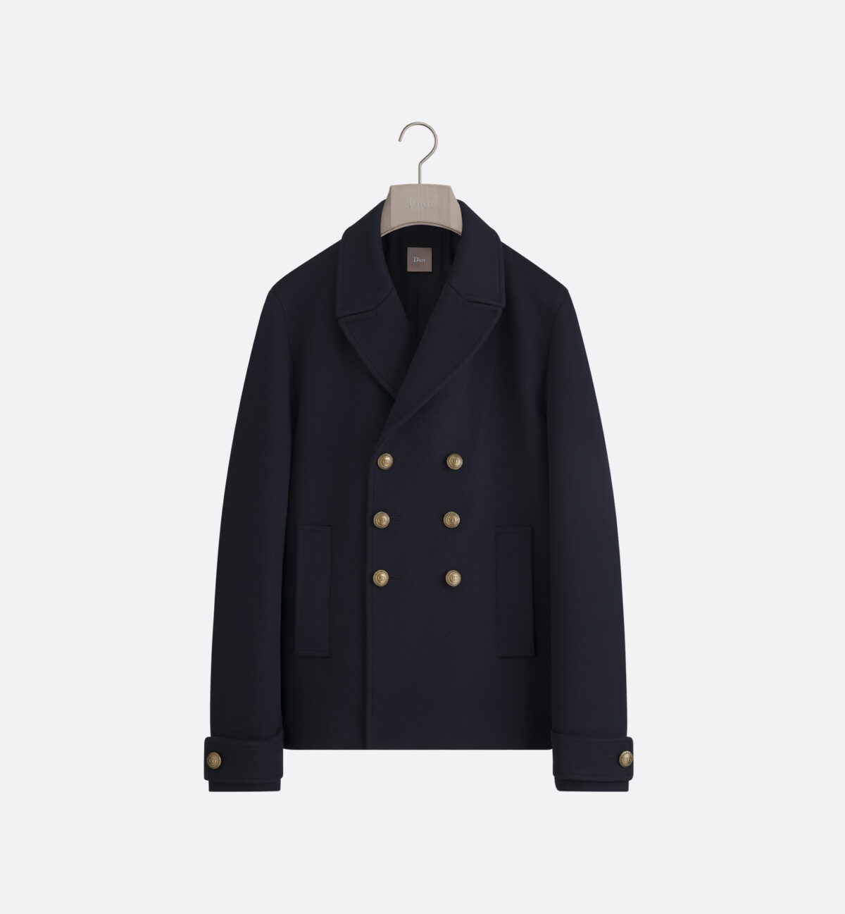Peacoat with Gold-Tone Buttons Navy Blue Virgin Wool and Cashmere