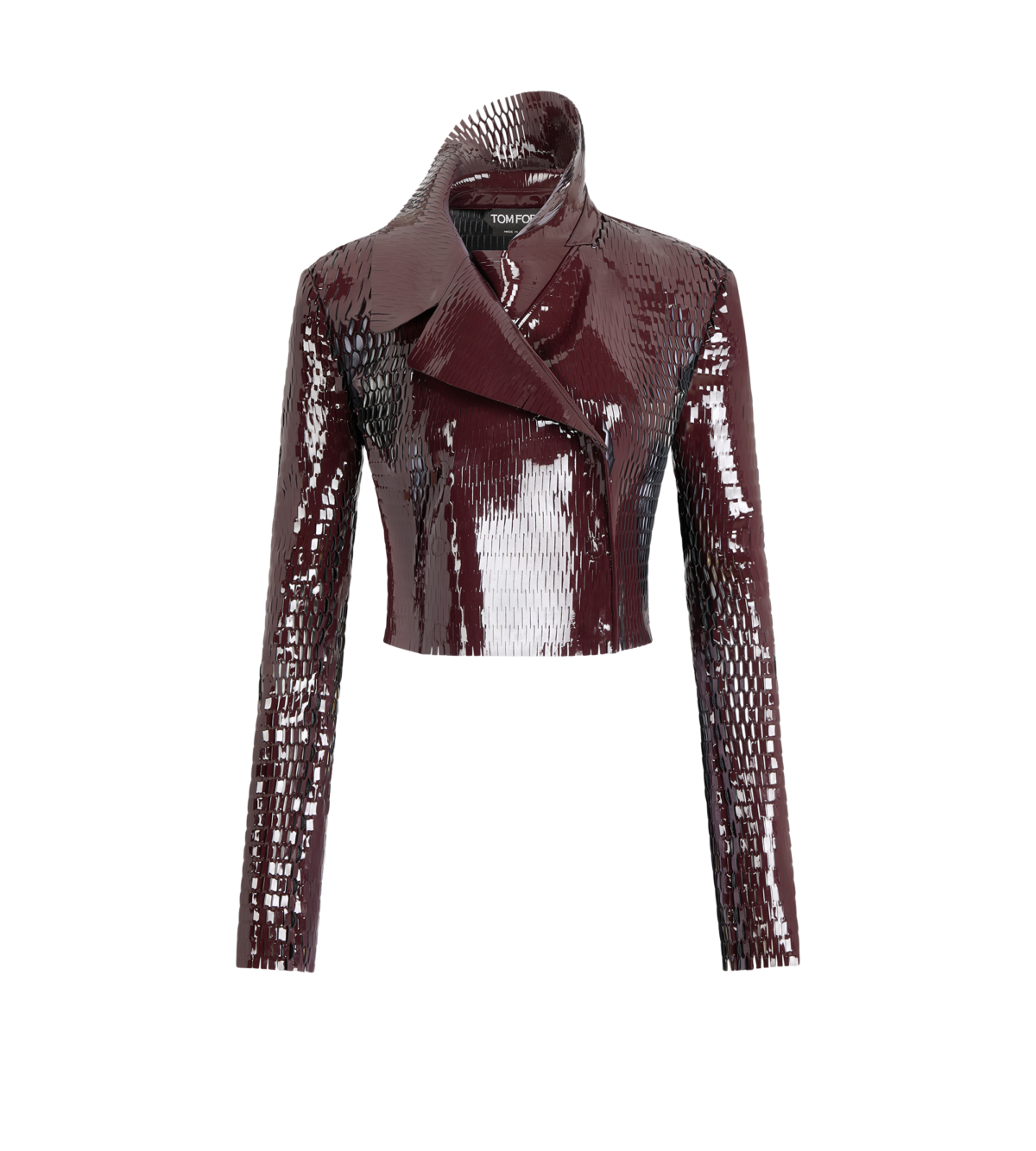 Perforated Patent Calf Leather Double Breasted Jacket