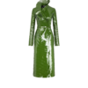 Perforated Patent Calf Leather Double Breasted Trench Coat With Self Belt