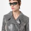 Printed Perforated Calf Leather Double Breasted Trench Coat With Self Belt