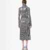 Printed Perforated Calf Leather Double Breasted Trench Coat With Self Belt