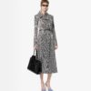 Printed Perforated Calf Leather Double Breasted Trench Coat With Self Belt