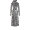 Printed Perforated Calf Leather Double Breasted Trench Coat With Self Belt