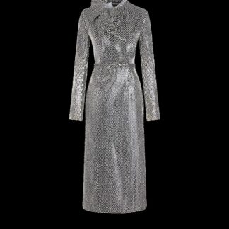 Printed Perforated Calf Leather Double Breasted Trench Coat With Self Belt