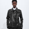Rubbery Leather Biker Jacket Double Black