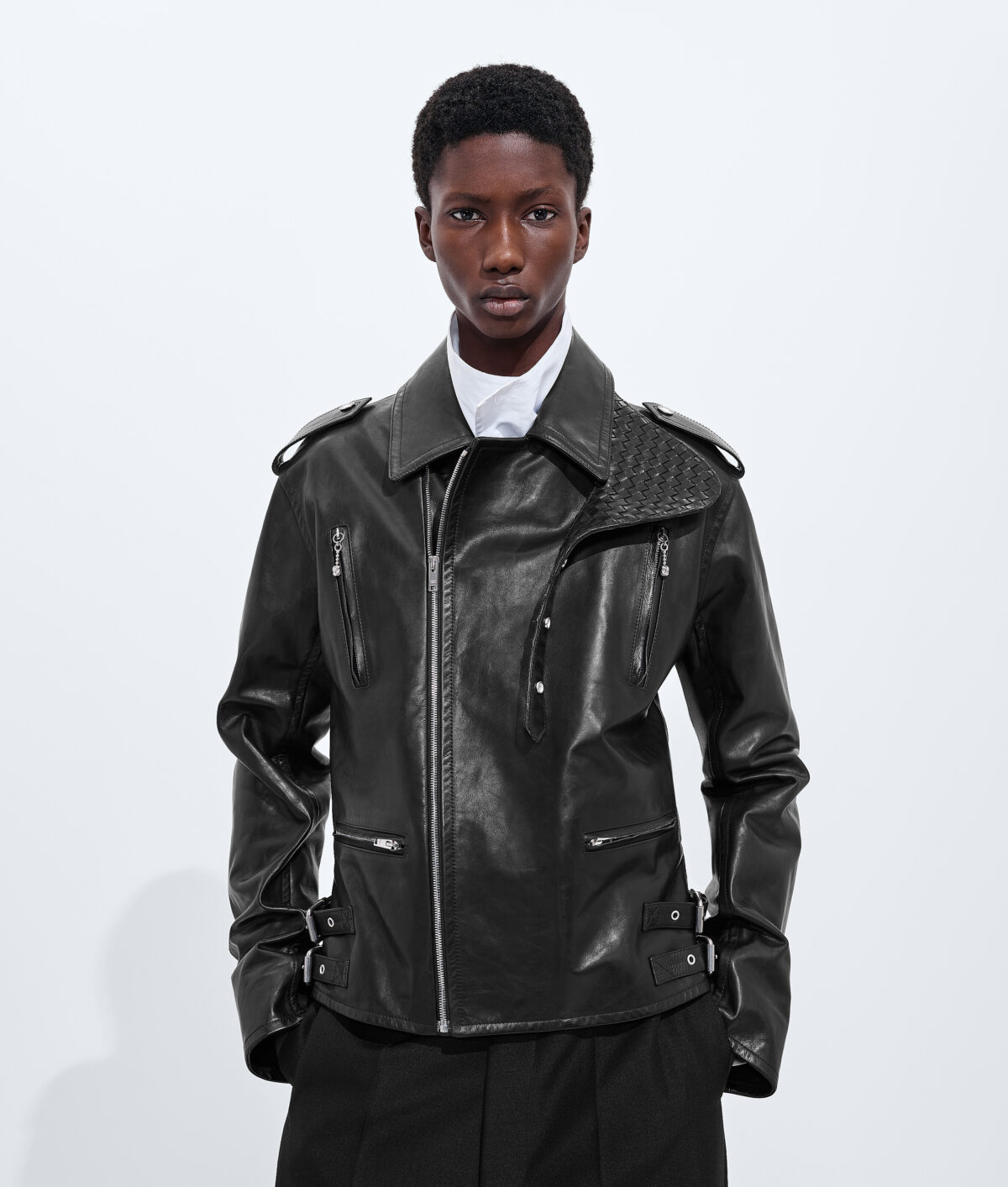 Rubbery Leather Biker Jacket Double Black