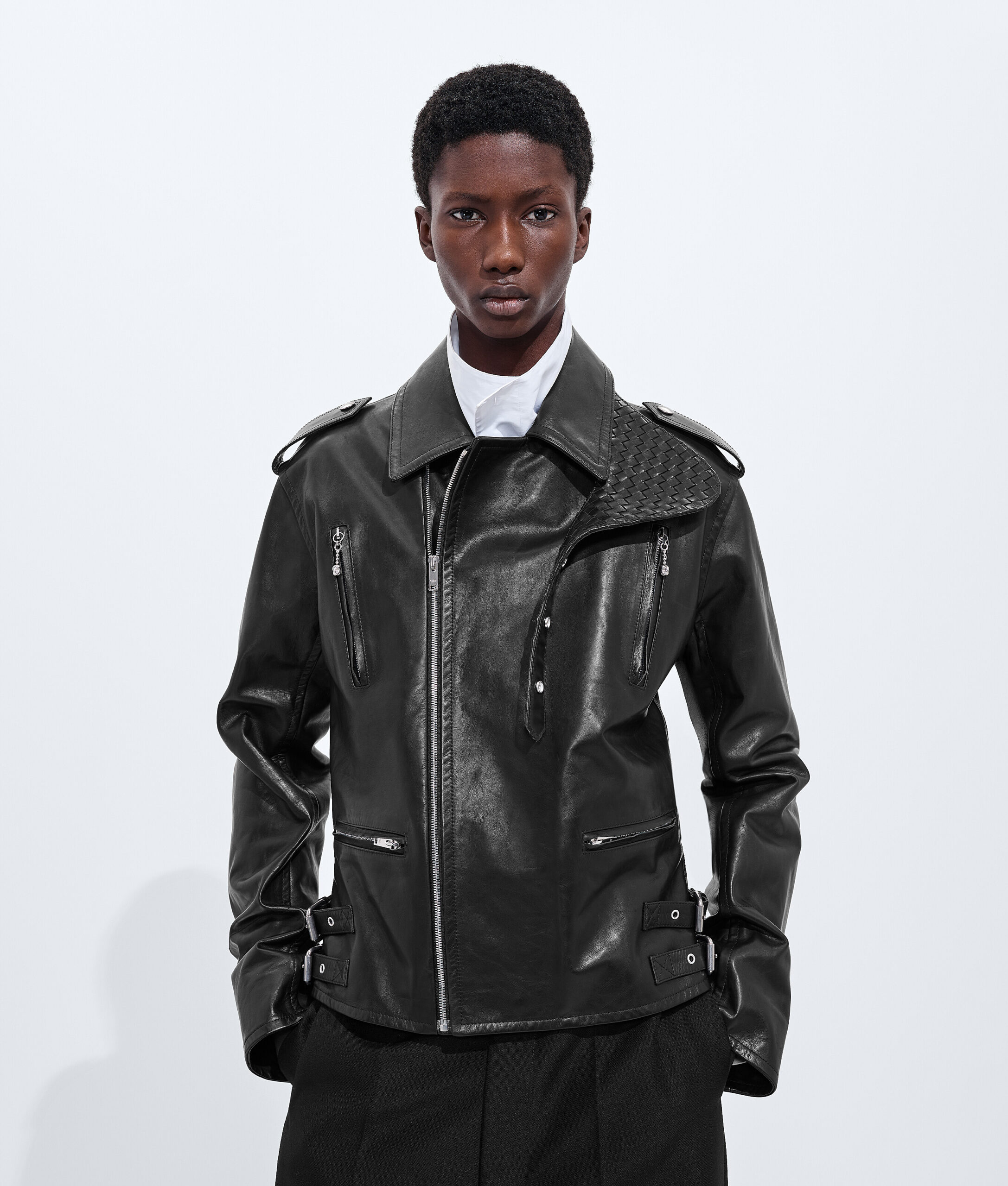 Rubbery Leather Biker Jacket Double Black