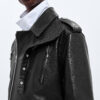 Rubbery Leather Biker Jacket Double Black
