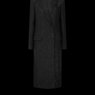 Sequined Wool Blend Crepe Double Breasted Coat