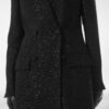 Sequined Wool Blend Crepe Double Breasted Coat