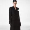 Sequined Wool Blend Crepe Double Breasted Coat