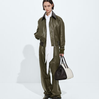 Shiny Leather Blouson Wader Green