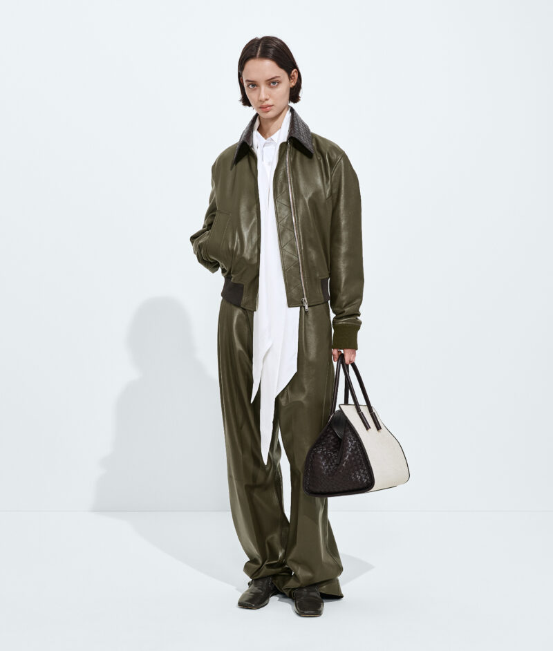 Shiny Leather Blouson Wader Green