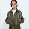 Shiny Leather Blouson Wader Green