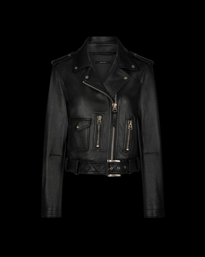 Shiny Plonge Leather Biker Jacket