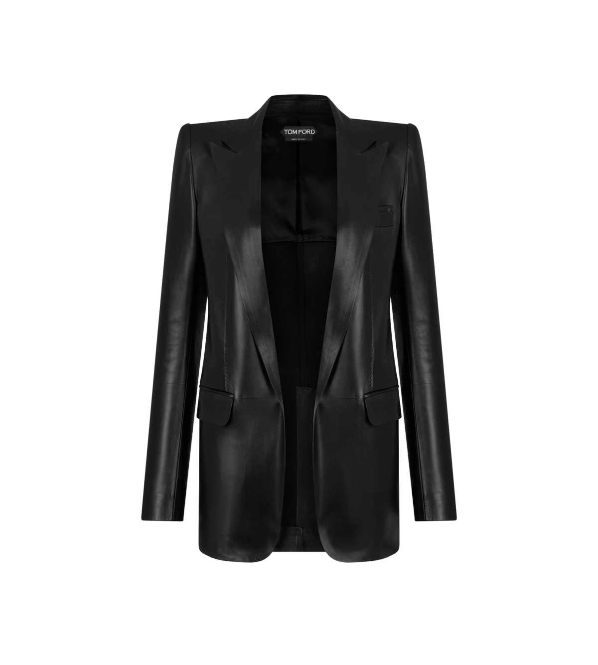 Silky Guanteria Leather Single Breasted Peak Lapel Jacket