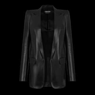 Silky Guanteria Leather Single Breasted Peak Lapel Jacket