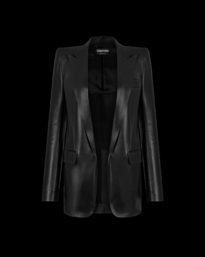 Silky Guanteria Leather Single Breasted Peak Lapel Jacket