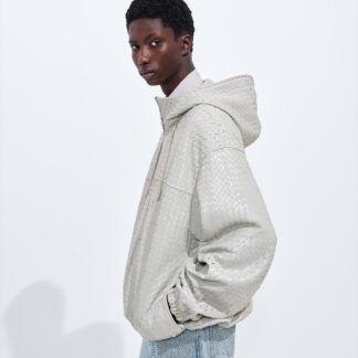Small Intrecciato Leather Blouson Pearl Gray