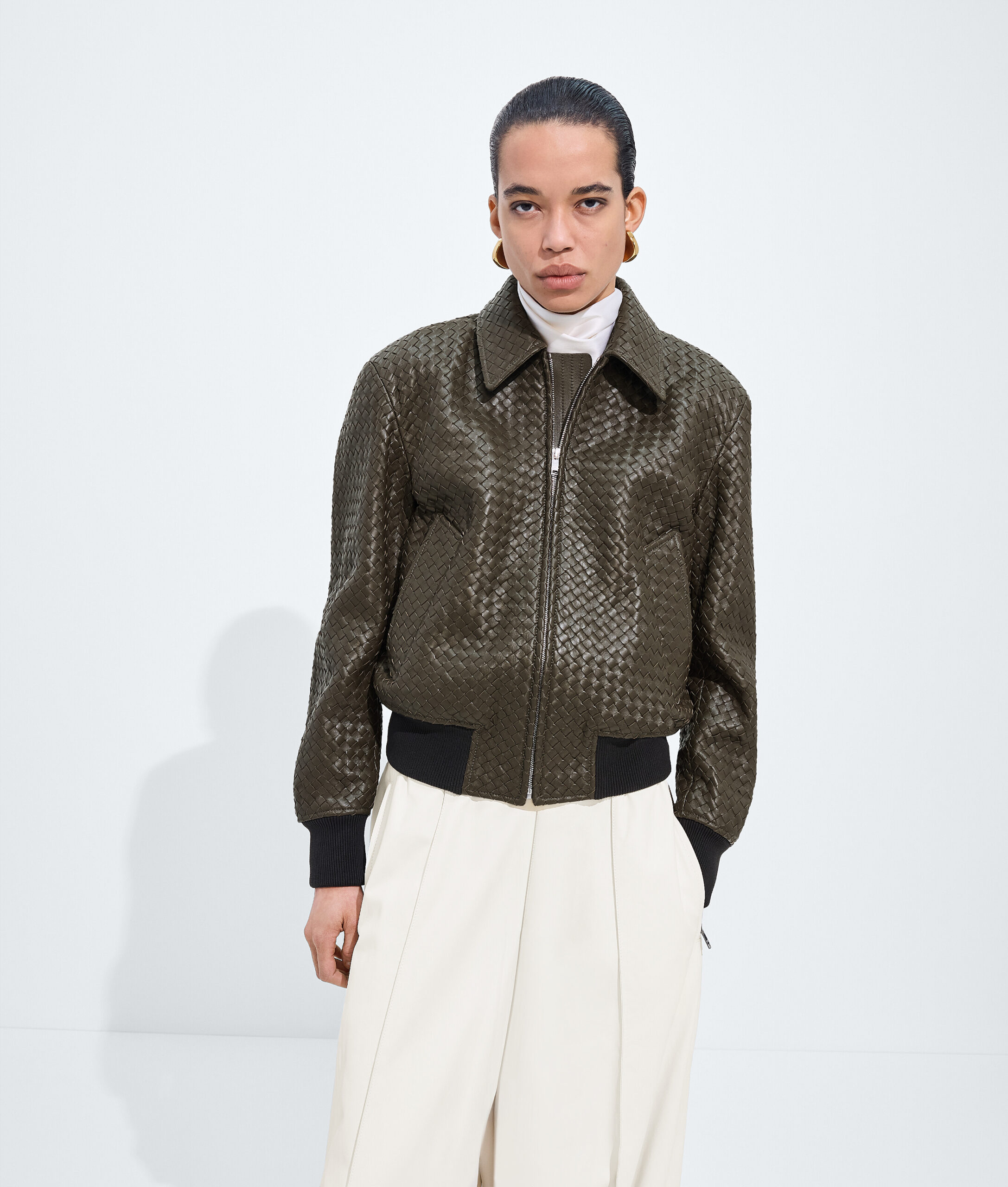 Small Intrecciato Leather Blouson Wader Green