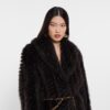 Soft long shearling coat in dark brown