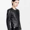 Stretch Nappa Leather Fitted Cafe Racer Jacket