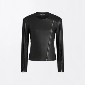 Stretch Nappa Leather Fitted Cafe Racer Jacket