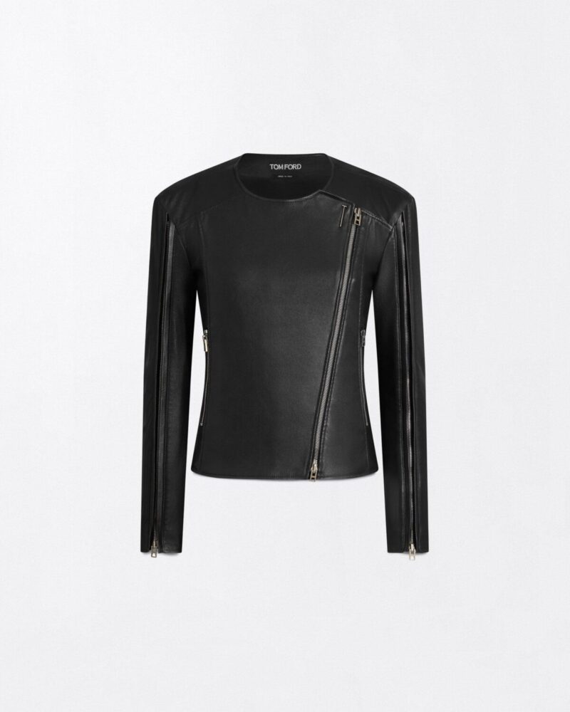 Stretch Nappa Leather Fitted Cafe Racer Jacket