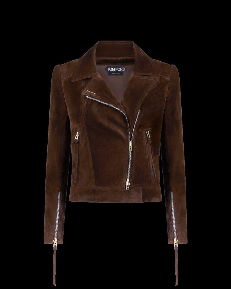 Suede Biker Jacket With T Trim