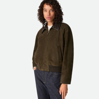 Suede Leather Blouson Deep Moss