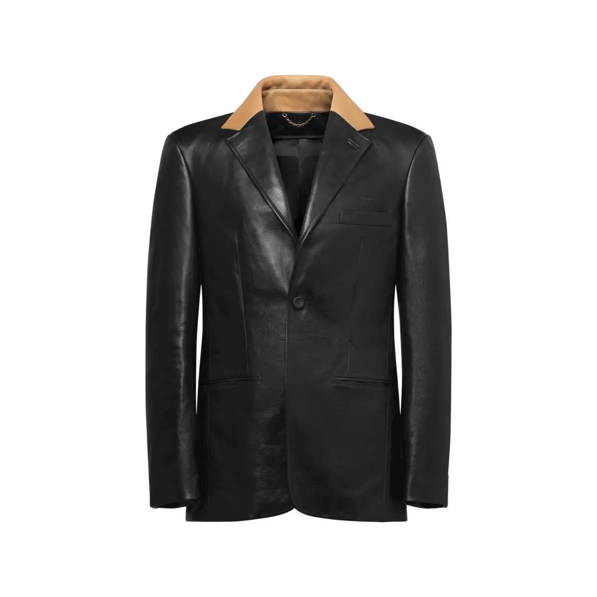 Tailored Leather Jacket With Contrasting Collar