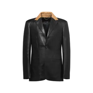 Tailored Leather Jacket With Contrasting Collar