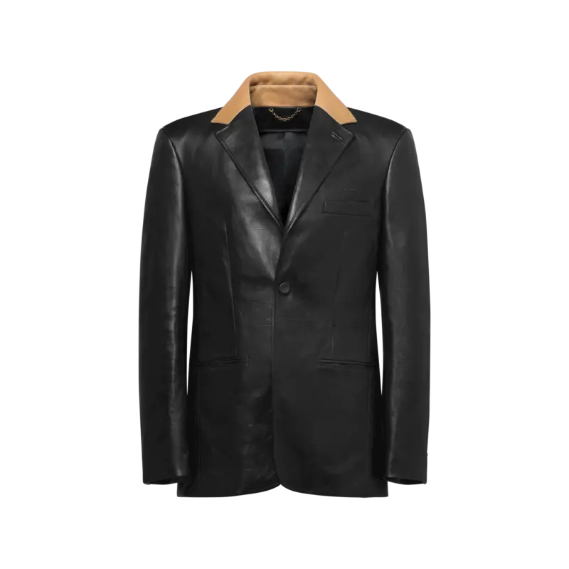 Tailored Leather Jacket With Contrasting Collar