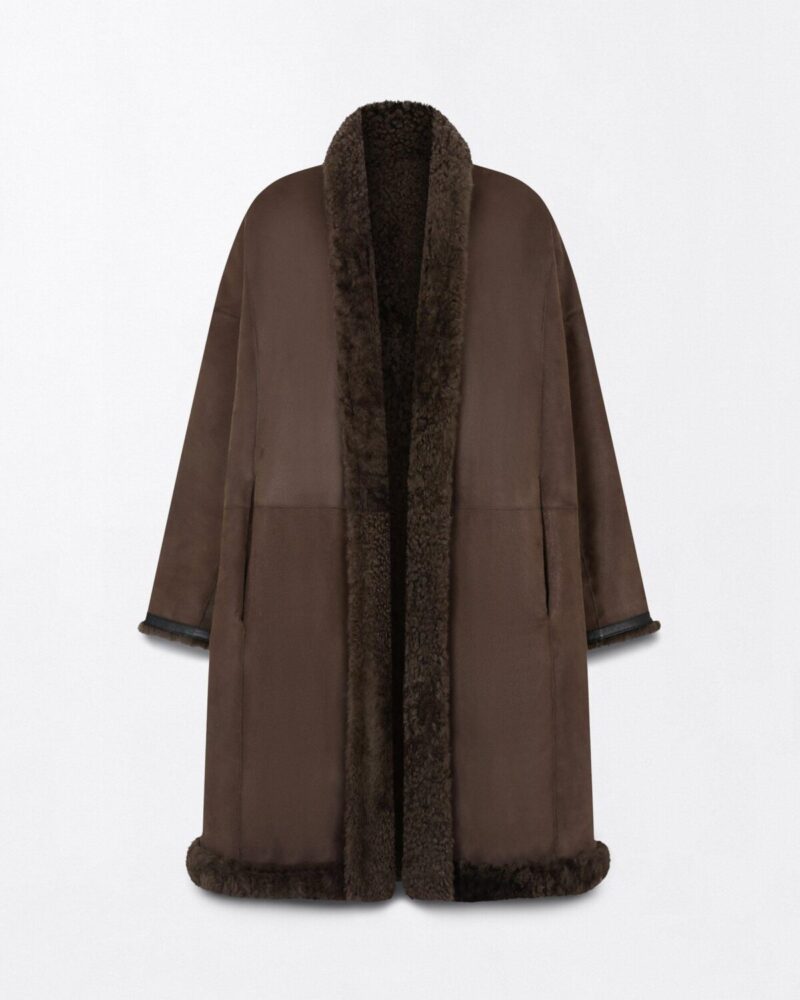 Wavy Lamb Shearling Reversible Cocoon Coat
