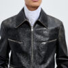 Weathered Leather Jacket Double Black
