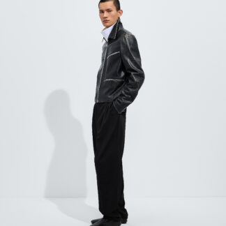 Weathered Leather Jacket Double Black