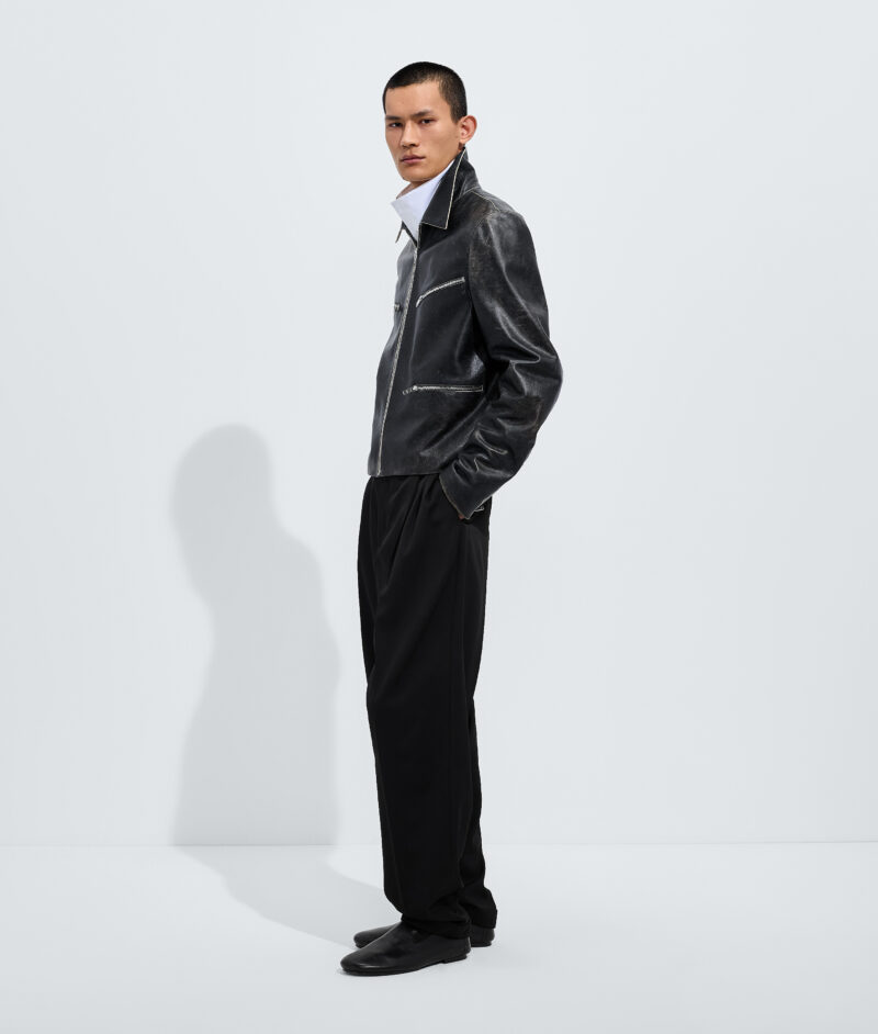 Weathered Leather Jacket Double Black