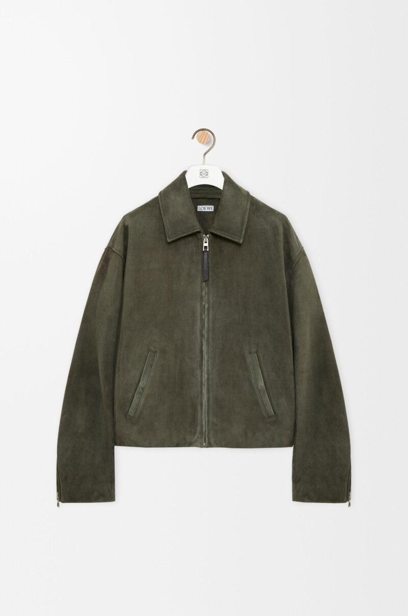 Zip Up Jacket In Suede Lambskin